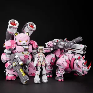 Pipigirl MS General Plastic Model Action Figures Kits, Rhino, Mecha Musume, Bear, Anime Style 1:10 Scale Collectible Action Figures, Three-Piece Set