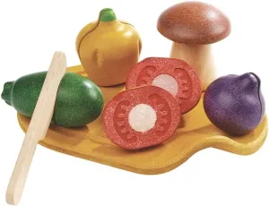 PlanToys 7 Piece Assorted Vegetable Food Playset (3601) | Sustainably Made from Rubberwood and Non-Toxic Paints and Dyes | Eco-Friendly PlanWood