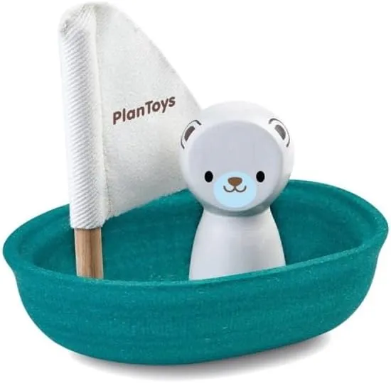 PlanToys Sailing Boat with Polar Bear Bath and Water Play Toy (5712) | Sustainably Made from Rubberwood and Non-Toxic Paints and Dyes | Eco-Friendly PlanWood
