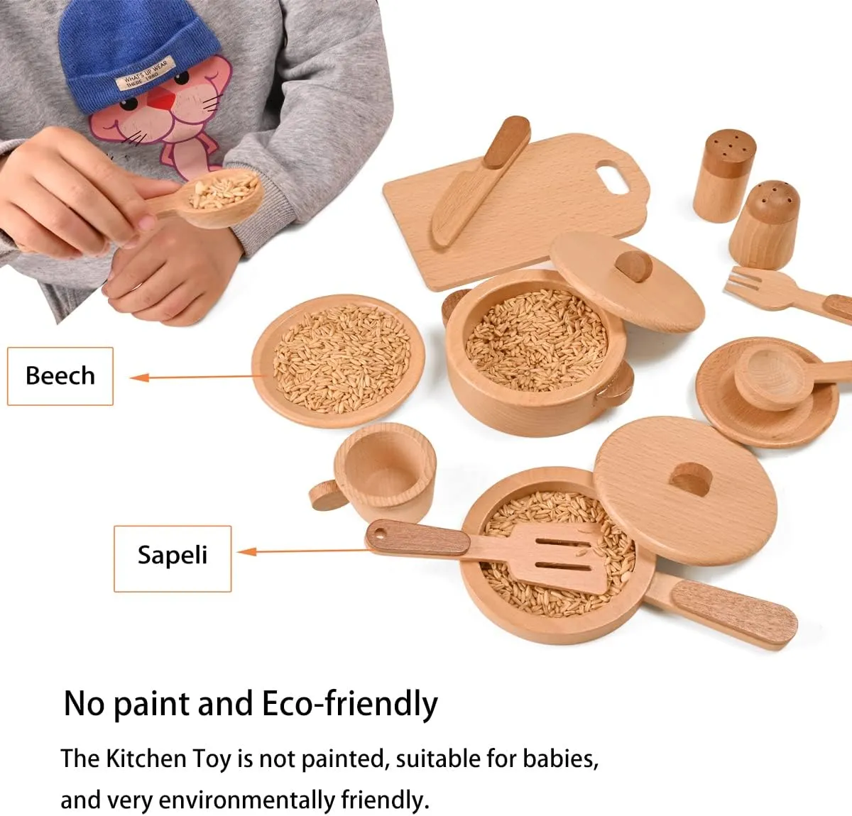 Play Kitchen Accessories Montessori Wooden Toys Kids Kitchen Set Cookware Plates Dishes Pots Pans Cooking Playset 15 Pieces Sensory Toys for Toddlers Girls Boys With Storage Bag