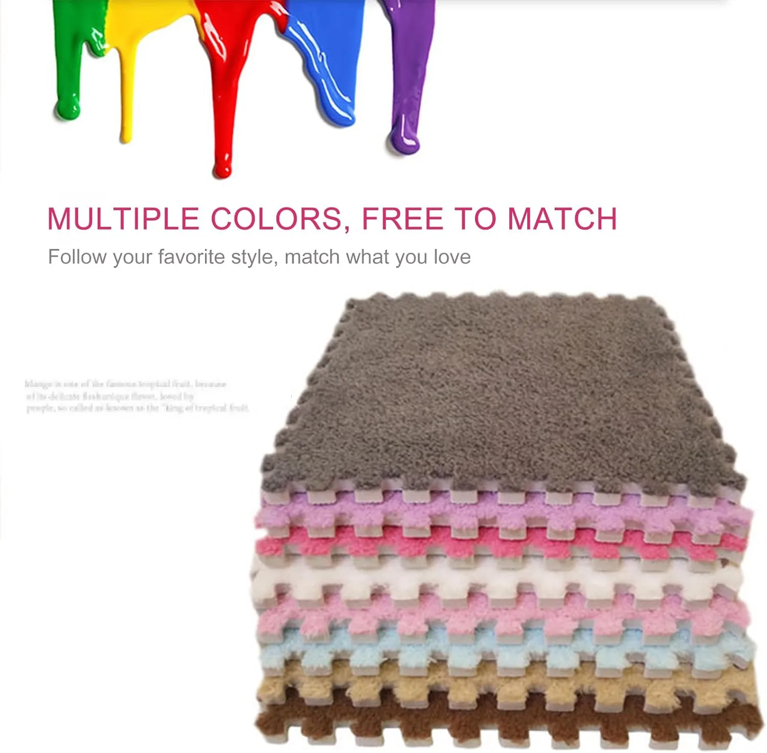 Playmat 20 Pcs Interlocking Carpet Tiles, Plush Foam Square Floor Mats Set, Interlocking Fluffy Tiles Square Puzzle with Border, 20 Tiles/19.4 Sq.Ft(White Black)