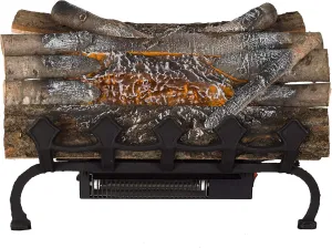 Pleasant Hearth L-20WGH Crackling w/Grate and Heater Electric Log, Natural Wood