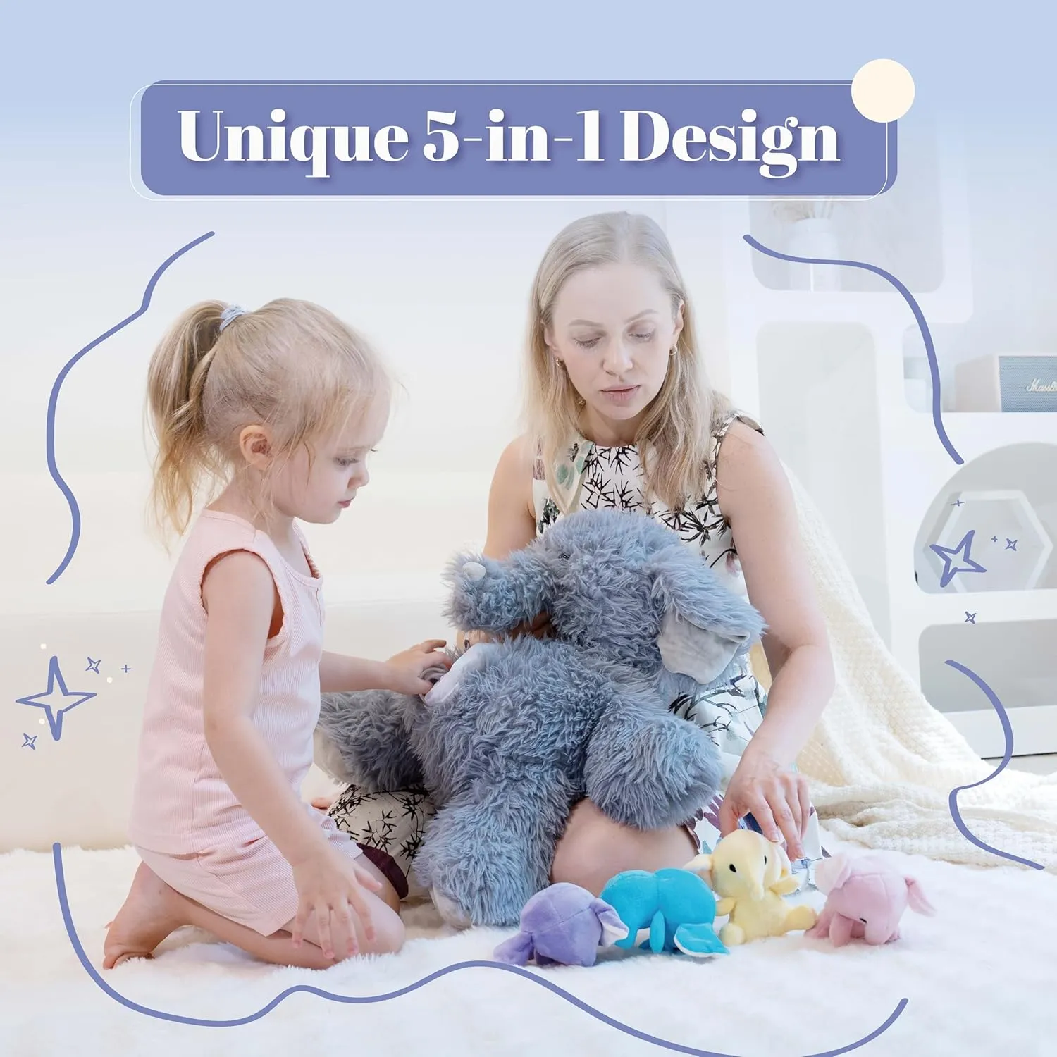 Plush Elephant Stuffed Animal with Baby Elephants Inside, Mommy & Babies Set, Kids' Gift for Christmas or Birthday
