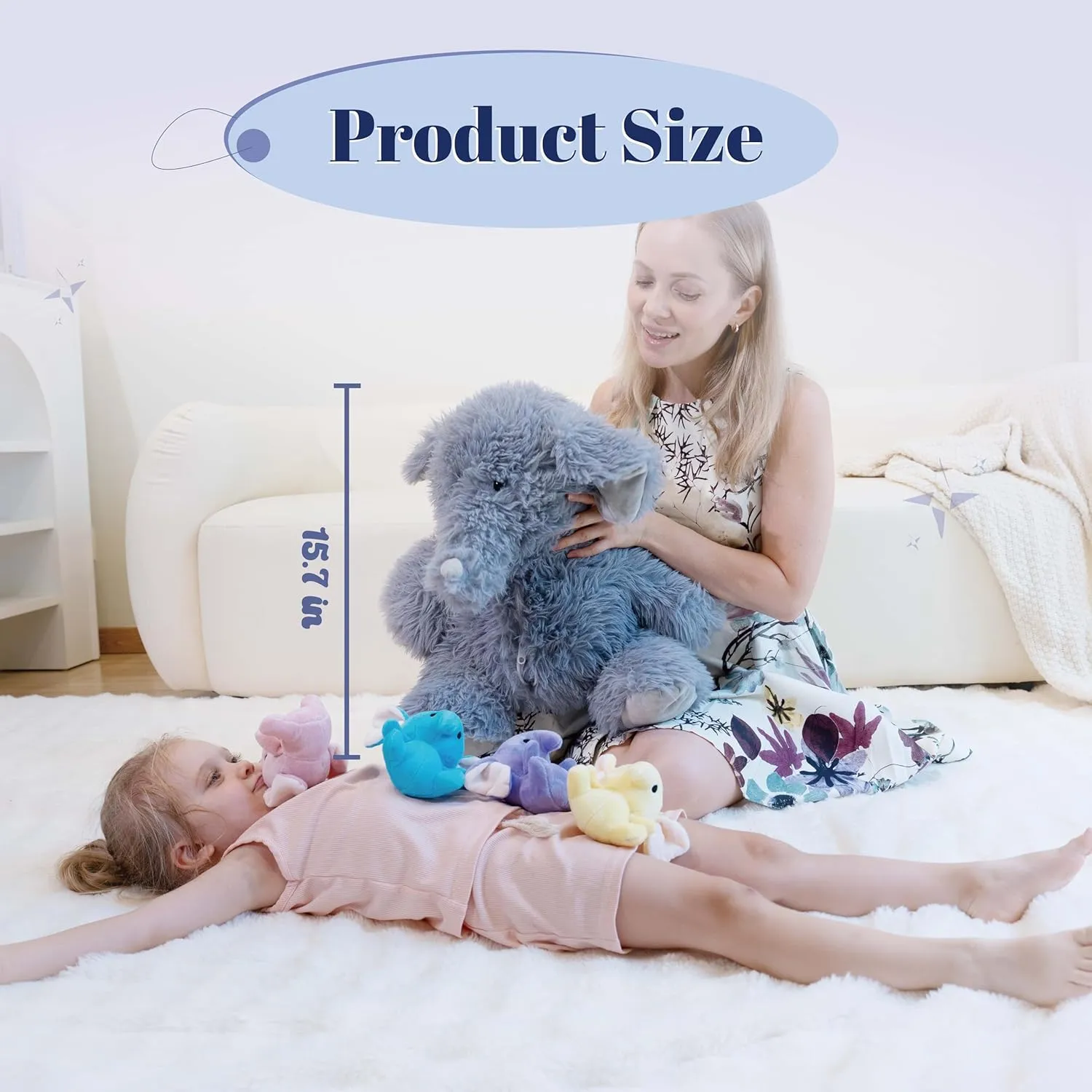 Plush Elephant Stuffed Animal with Baby Elephants Inside, Mommy & Babies Set, Kids' Gift for Christmas or Birthday