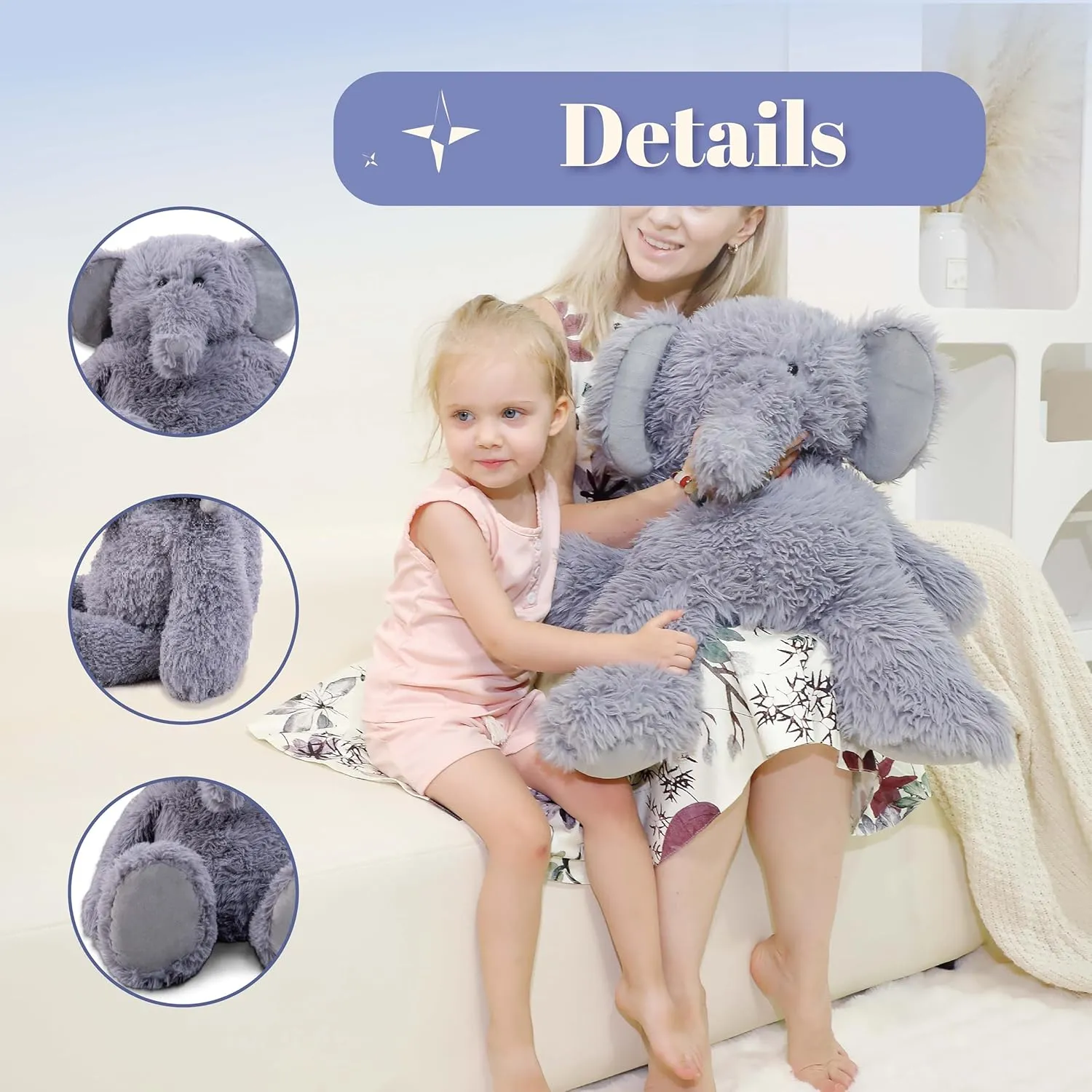 Plush Elephant Stuffed Animal with Baby Elephants Inside, Mommy & Babies Set, Kids' Gift for Christmas or Birthday