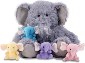 Plush Elephant Stuffed Animal with Baby Elephants Inside, Mommy & Babies Set, Kids' Gift for Christmas or Birthday