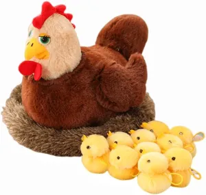Plush Hen with Nest & Chicks Doll Set - Funny Mother Hen & Chicks Party Decoration Gifts for Boys & Girls