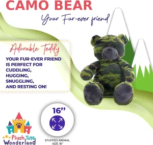 Plush Toys Wanderland G.I. Camo Bear 16 inch – Military Camouflage Plush Stuffed Animal, Soft Cuddly Tactical Teddy Bear Toy Kids Gift, Durable Camouflage Pattern Collectible Plush for Toddlers