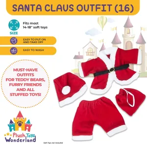 Plush Toys Wanderland Santa Claus Outfit for Stuffed Animals – Fits 14-18 inch Christmas Costume with Hat for Teddy Bears, Holiday Dress Up for Plush Toys Trendy Design Clothes