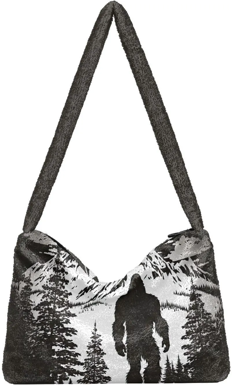 Plush Underarm Bag, (Sasquatch Forest) Fluffy Shoulder Bag Women Ladies Tote Bag, Cute Furry Purse, Small Handbag Bag for Autumn and Winter 12.99 × 8.66 × 3.15 in