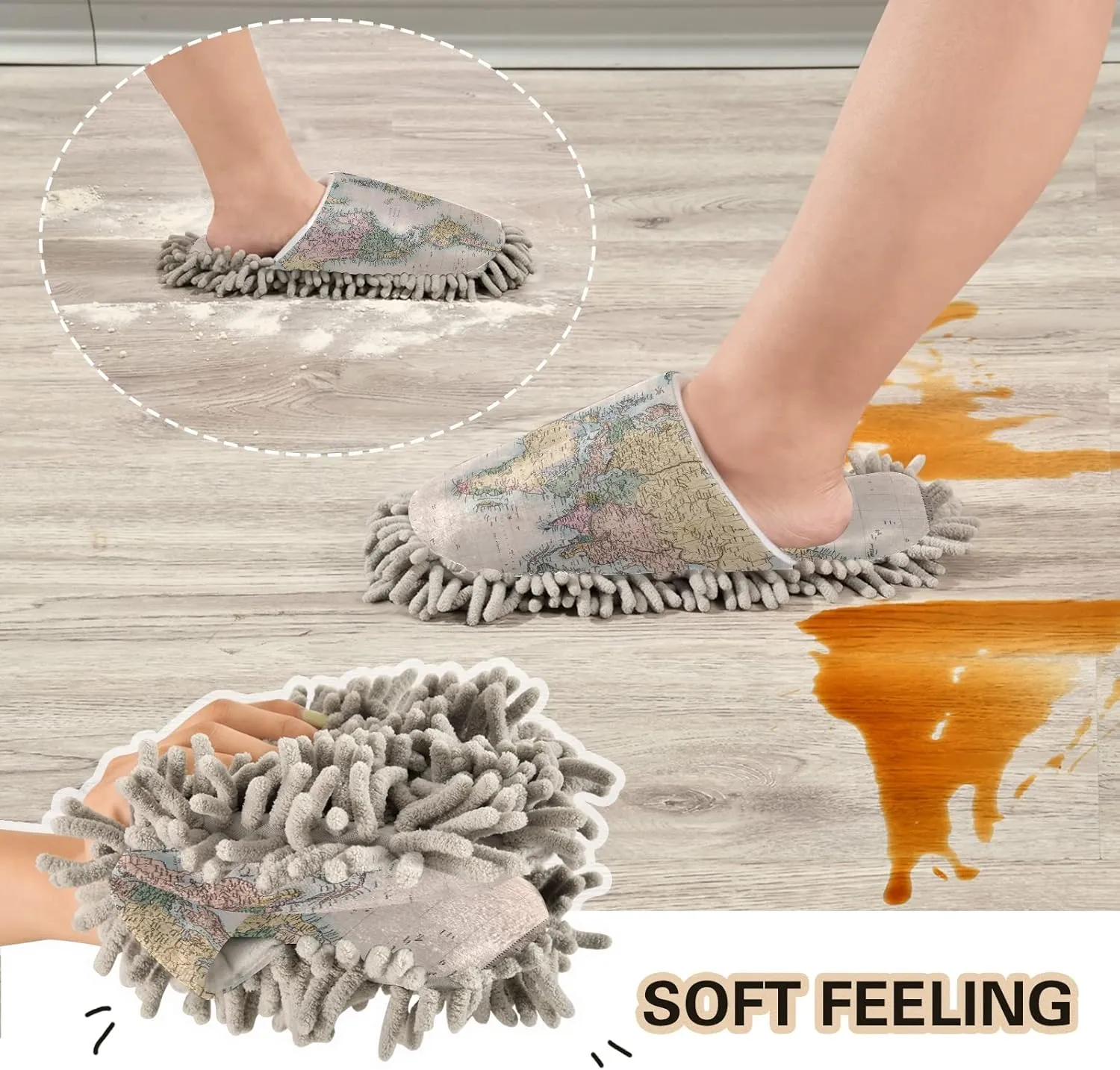 Poeticcity Mop Slippers Shoes, Unisex Cleaning House Slippers Spa Dusting Slippers M-L