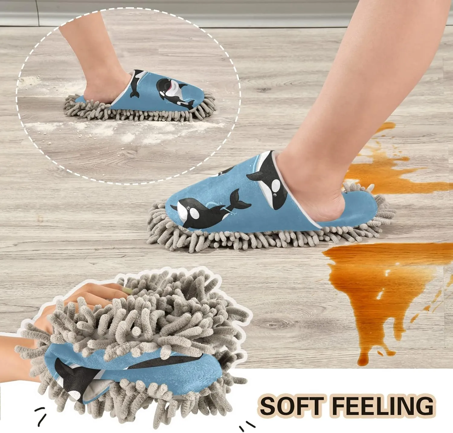 Poeticcity Mop Slippers Shoes, Unisex Cleaning House Slippers Spa Dusting Slippers M-L