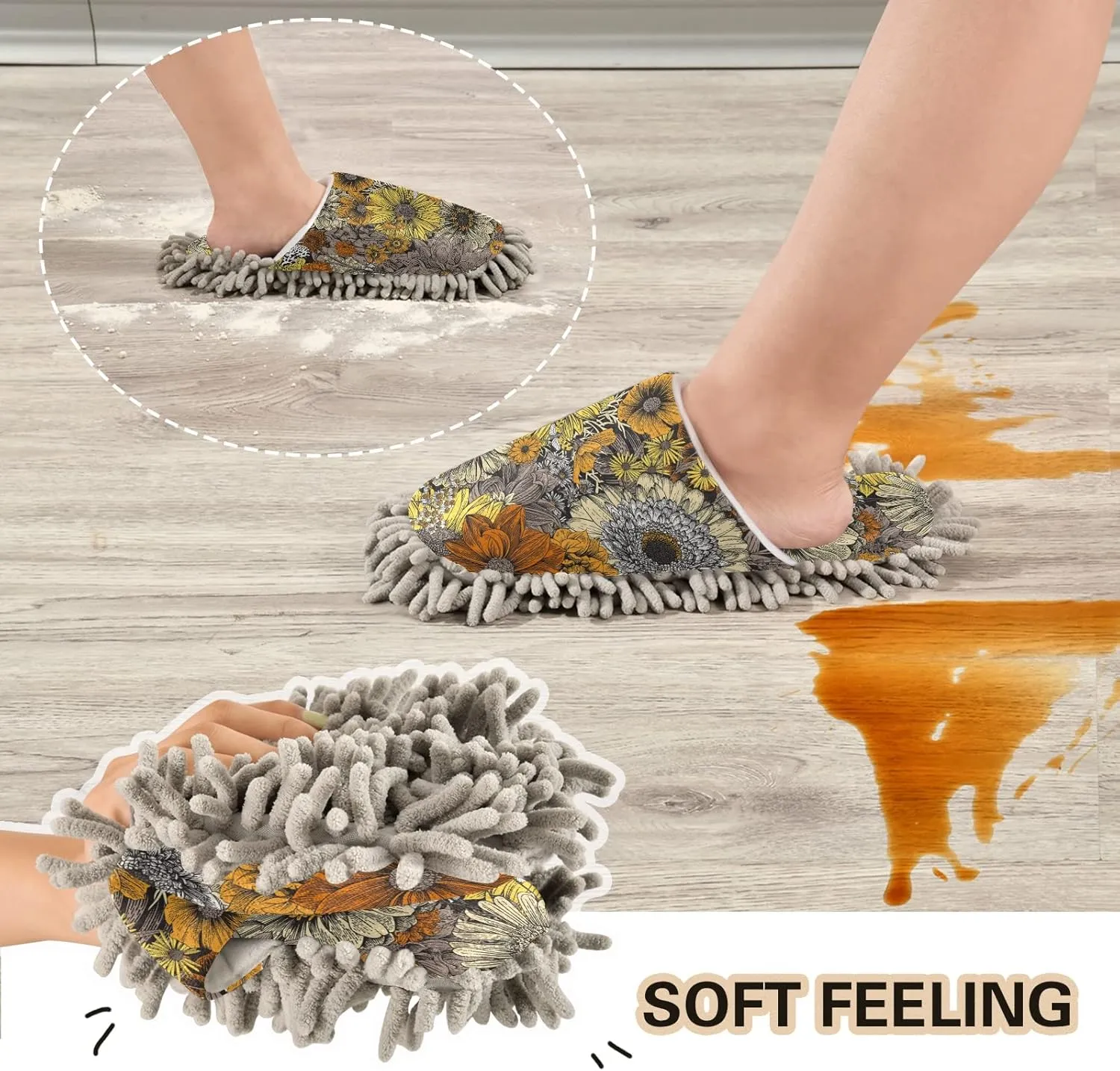 Poeticcity Mop Slippers Shoes, Unisex Cleaning House Slippers Spa Dusting Slippers M-L