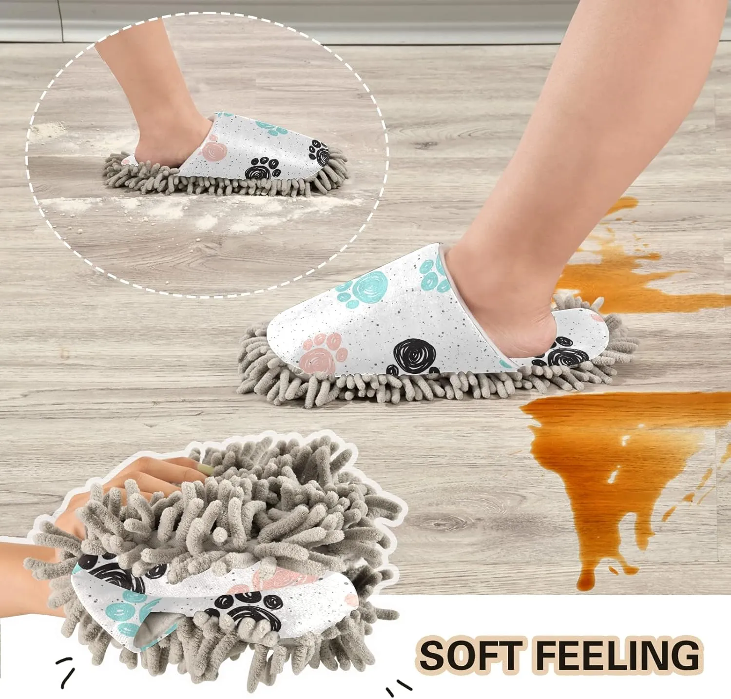 Poeticcity Mop Slippers Shoes, Unisex Cleaning House Slippers Spa Dusting Slippers M-L