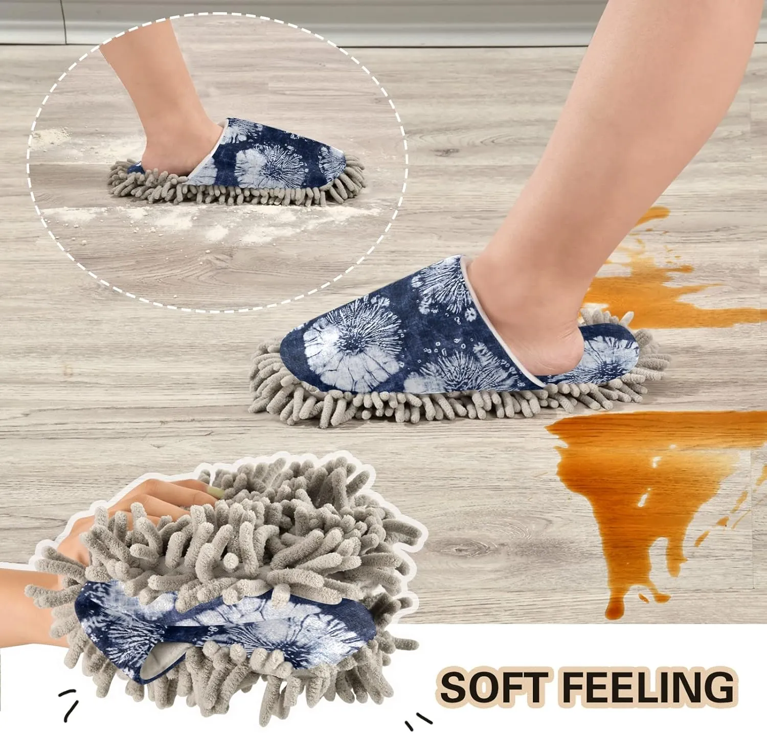 Poeticcity Mop Slippers Shoes, Unisex Cleaning House Slippers Spa Dusting Slippers M-L