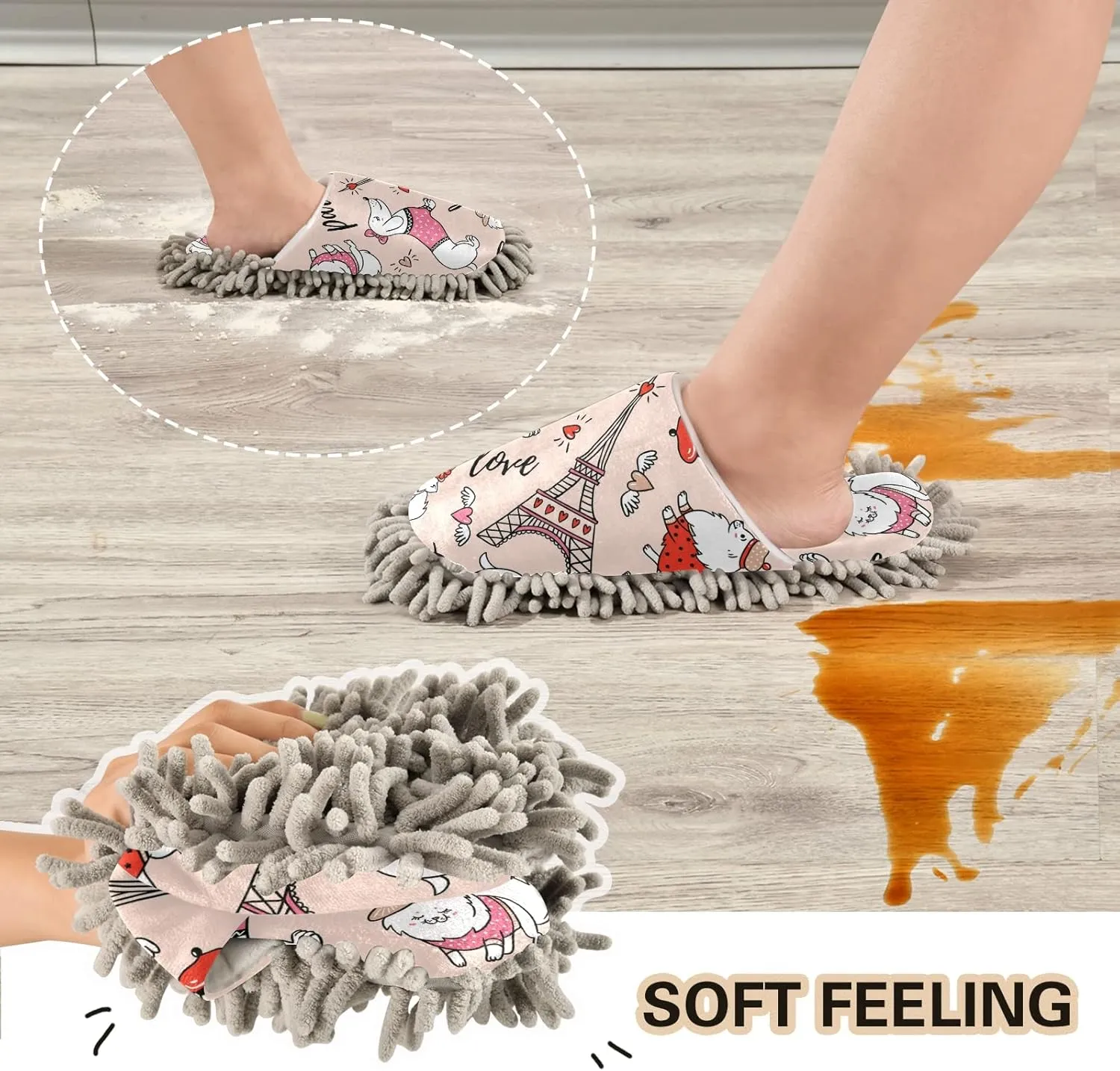 Poeticcity Mop Slippers Shoes, Unisex Cleaning House Slippers Spa Dusting Slippers M-L