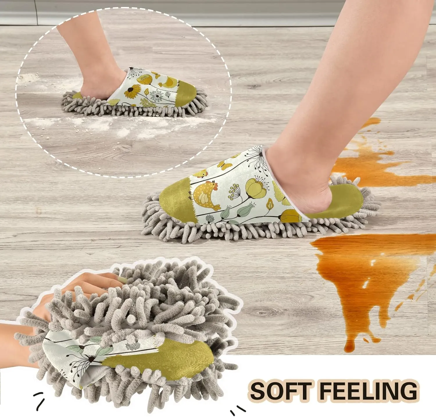 Poeticcity Mop Slippers Shoes, Unisex Cleaning House Slippers Spa Dusting Slippers M-L
