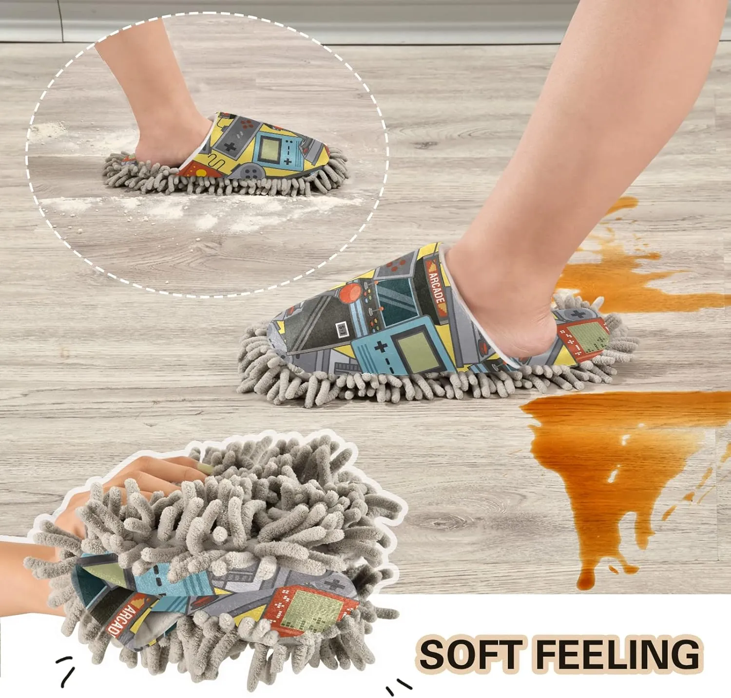 Poeticcity Mop Slippers Shoes, Unisex Cleaning House Slippers Spa Dusting Slippers M-L