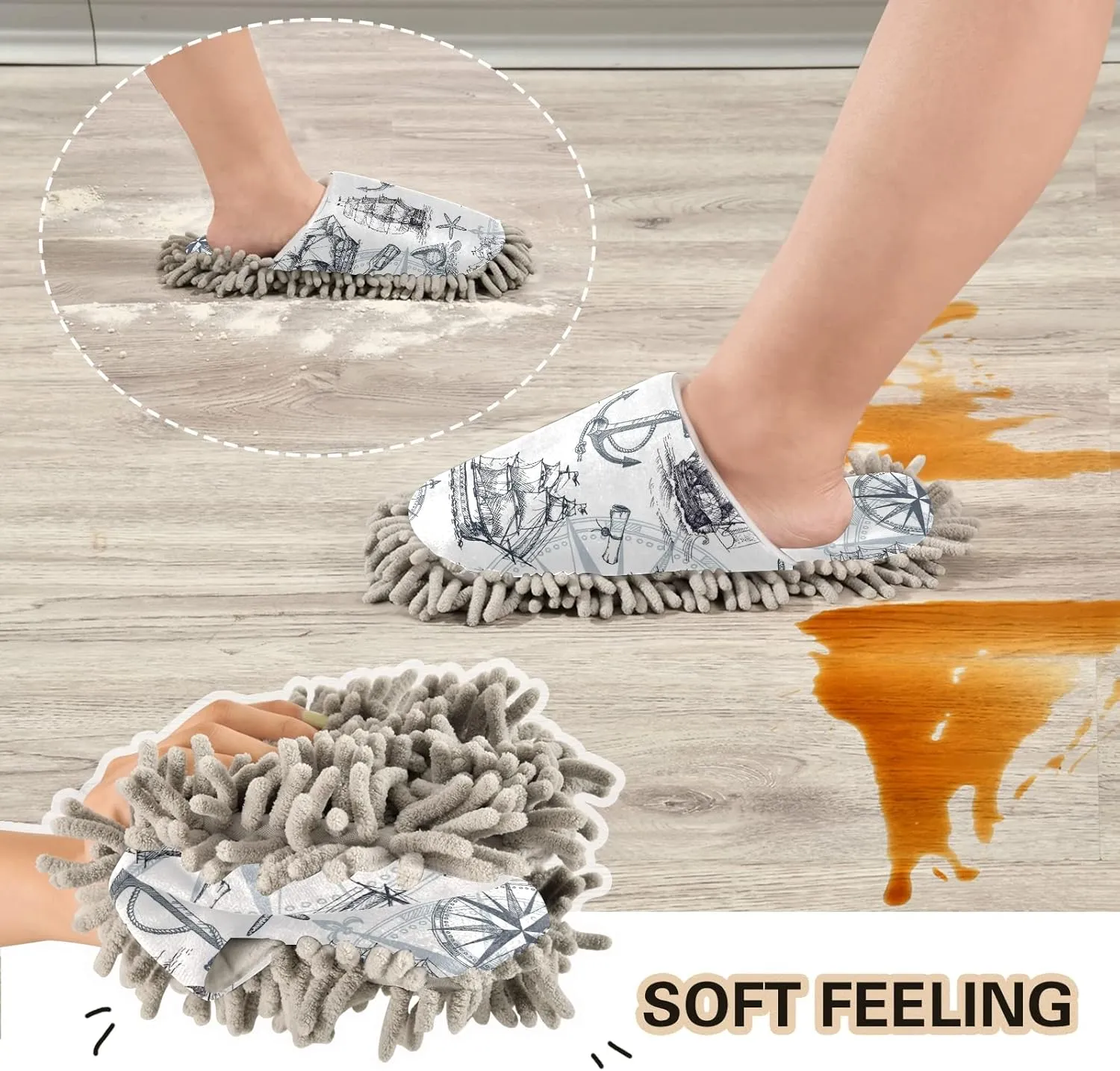 Poeticcity Mop Slippers Shoes, Unisex Cleaning House Slippers Spa Dusting Slippers M-L