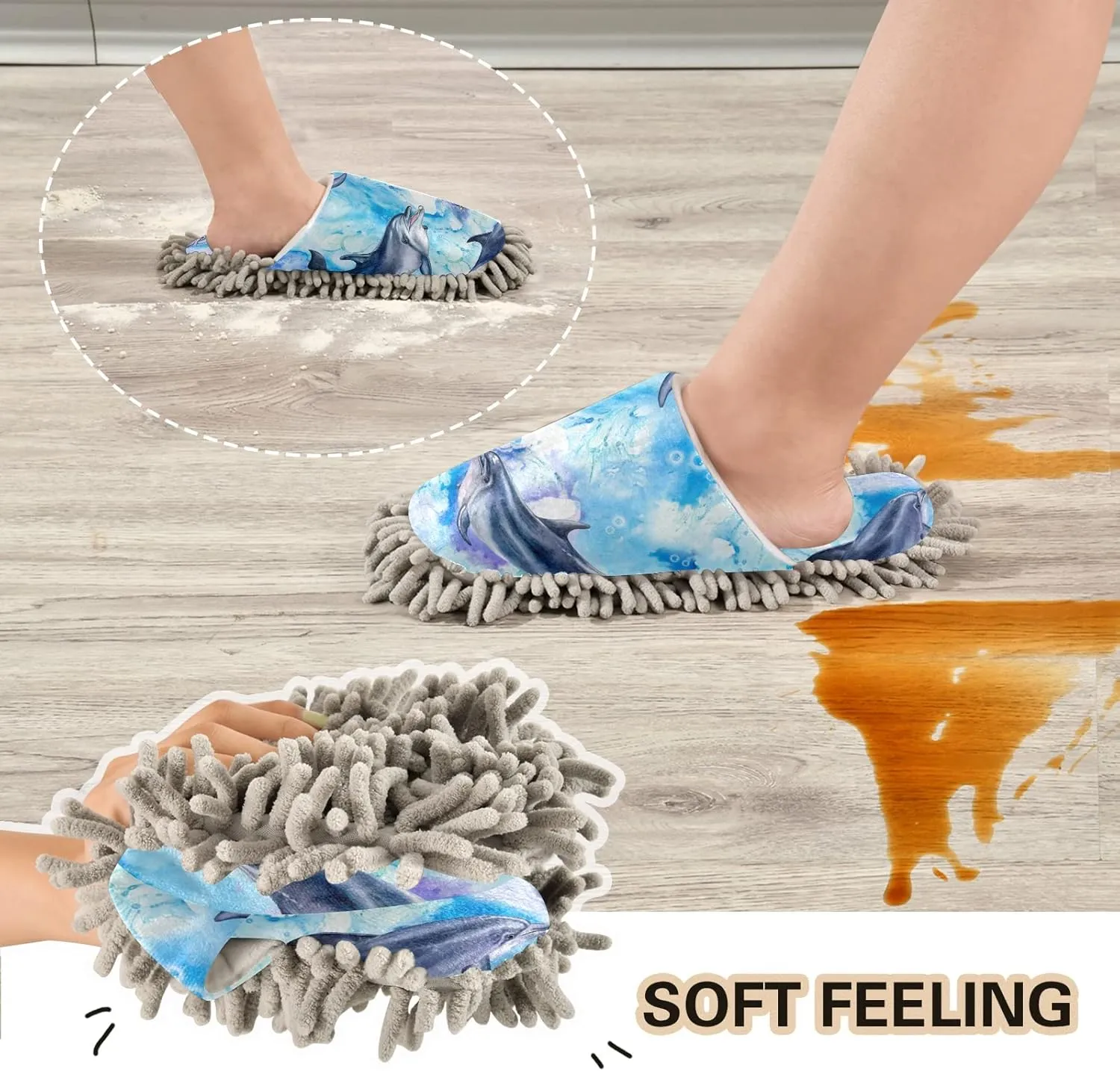 Poeticcity Mop Slippers Shoes, Unisex Cleaning House Slippers Spa Dusting Slippers M-L
