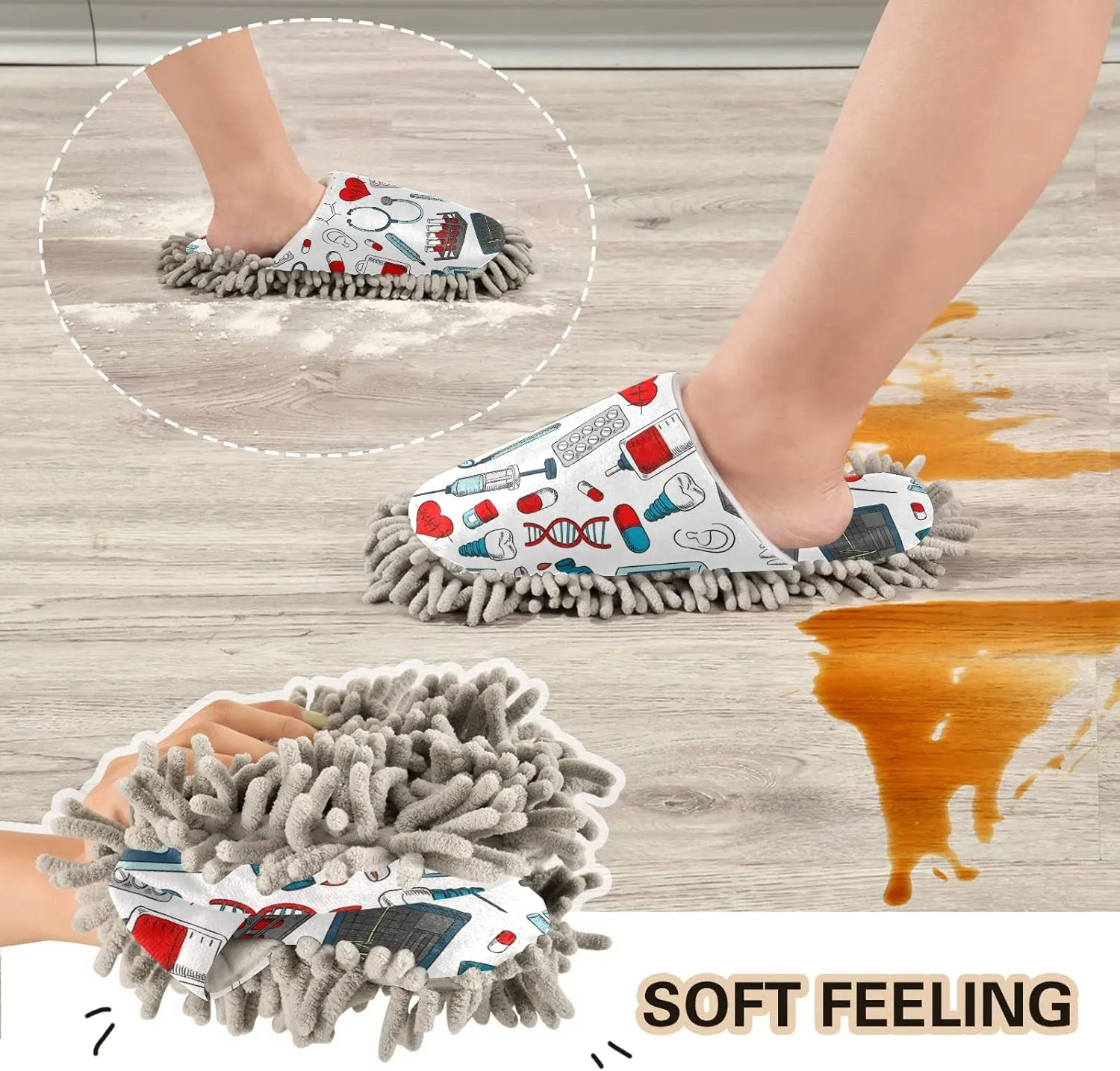 Poeticcity Mop Slippers Shoes, Unisex Cleaning House Slippers Spa Dusting Slippers M-L