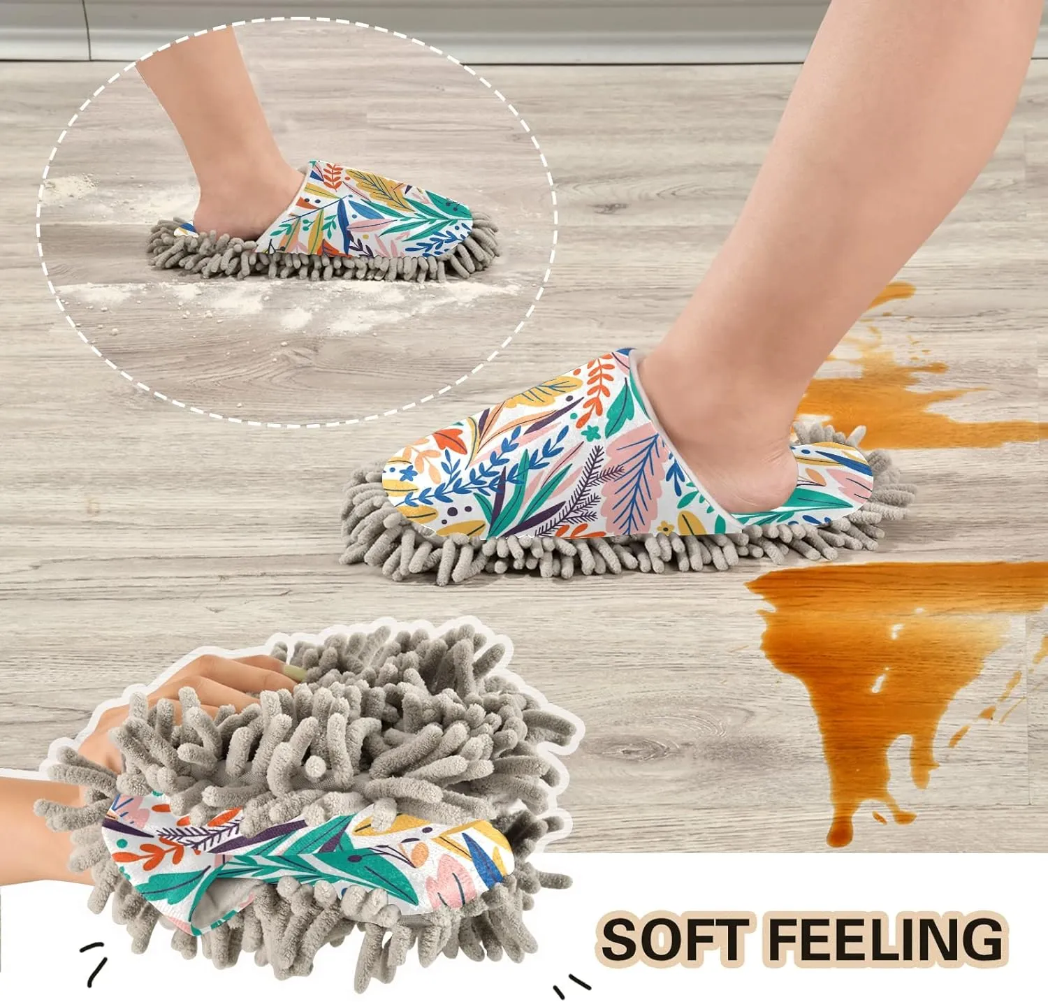 Poeticcity Mop Slippers Shoes, Unisex Cleaning House Slippers Spa Dusting Slippers M-L