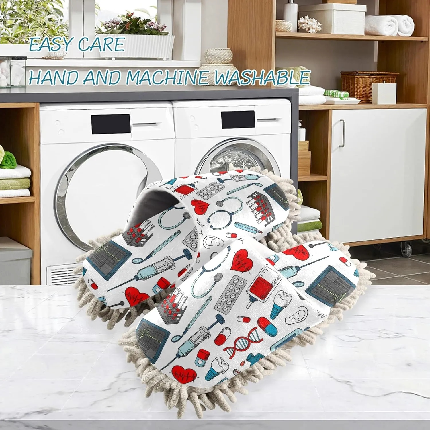Poeticcity Mop Slippers Shoes, Unisex Cleaning House Slippers Spa Dusting Slippers M-L