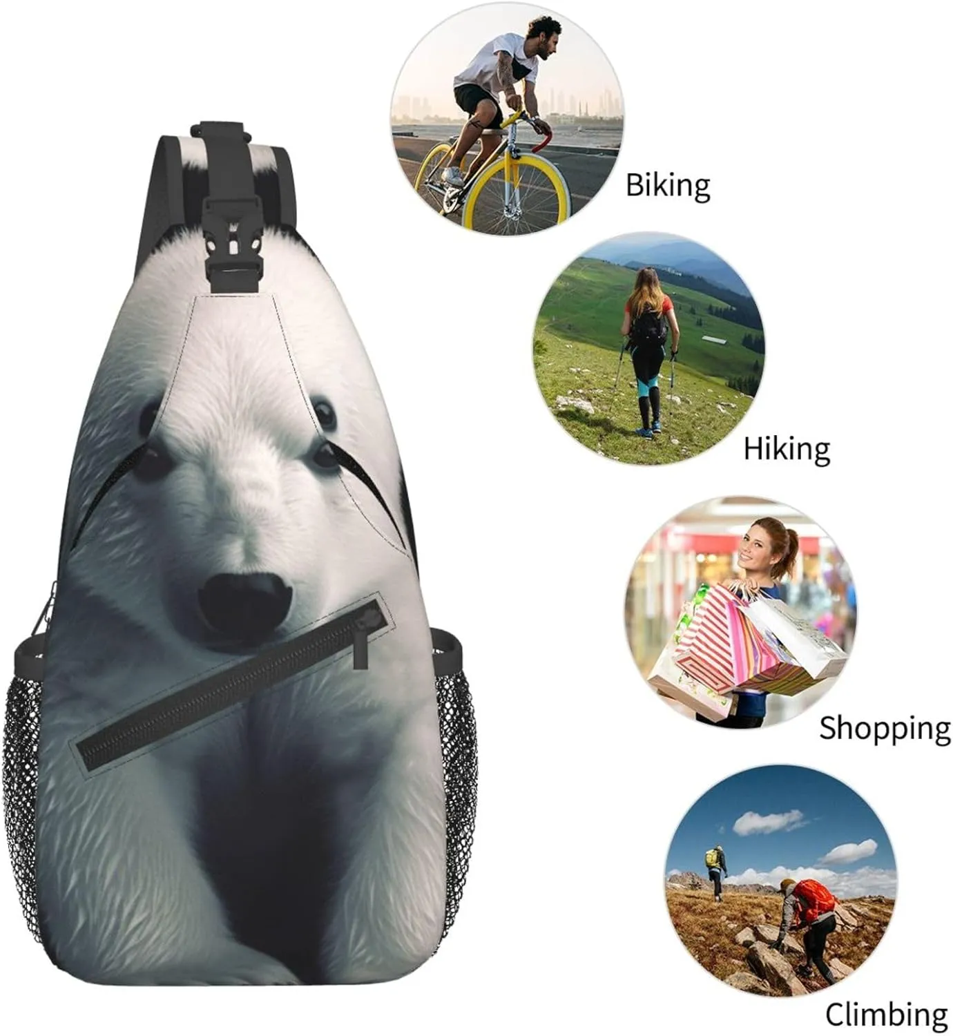 Polar Bear Print Cross Chest Bag Diagonally Durable & Comfortable For Travel And Daily Use