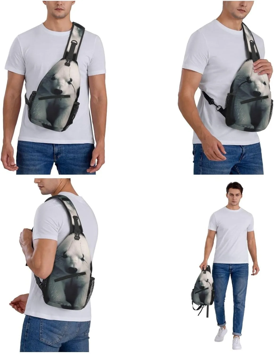 Polar Bear Print Cross Chest Bag Diagonally Durable & Comfortable For Travel And Daily Use