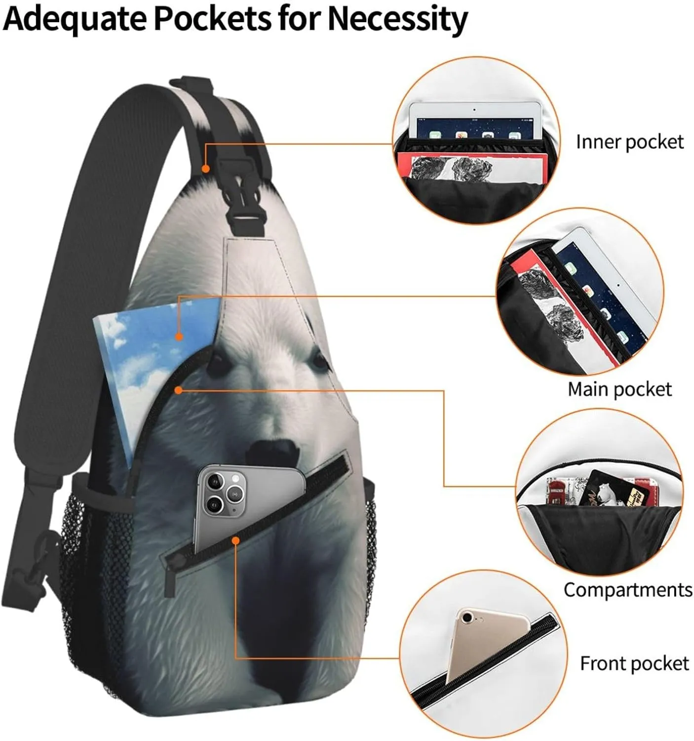 Polar Bear Print Cross Chest Bag Diagonally Durable & Comfortable For Travel And Daily Use