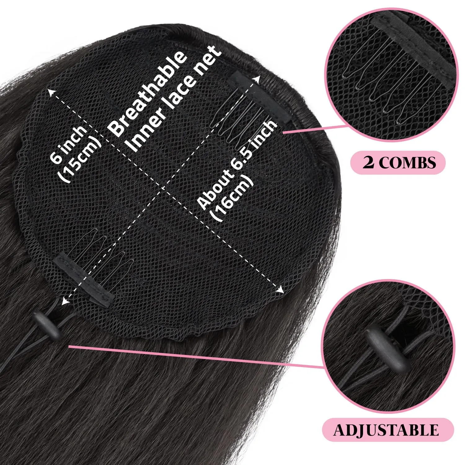 Ponytail with Bangs for Black Women ，Yaki Drawstring Ponytail Extension， Clip-in Bangs, Natural-Looking Ponytail Wig for Daily & Party(Black Brown)