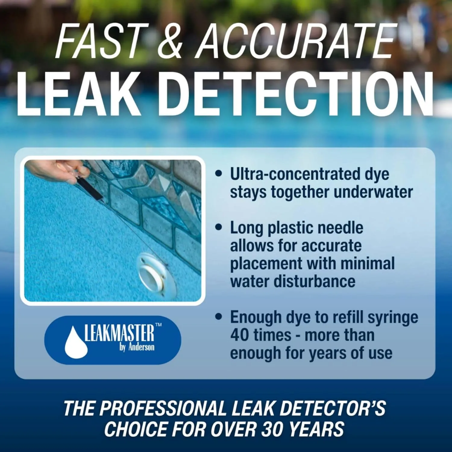Pool Leak Detection Kit – 8 oz Blue Dye with Reusable Syringe – High-Visibility Leak Finder for Pools, Hot Tubs & Spas – 40  Refills– Professional Water Tracing Tool (2 Pack)