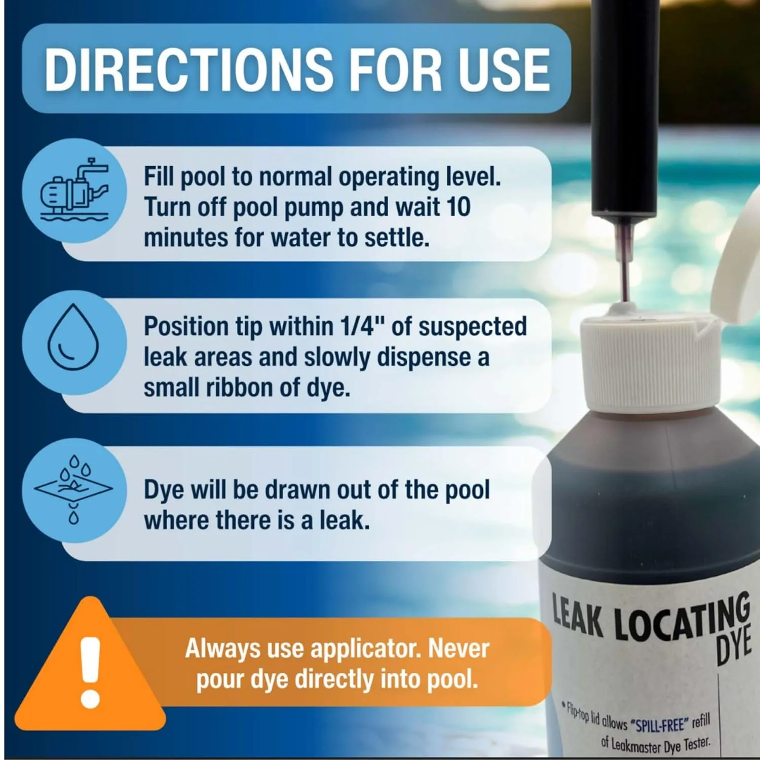 Pool Leak Detection Kit – 8 oz Blue Dye with Reusable Syringe – High-Visibility Leak Finder for Pools, Hot Tubs & Spas – 40  Refills– Professional Water Tracing Tool (2 Pack)