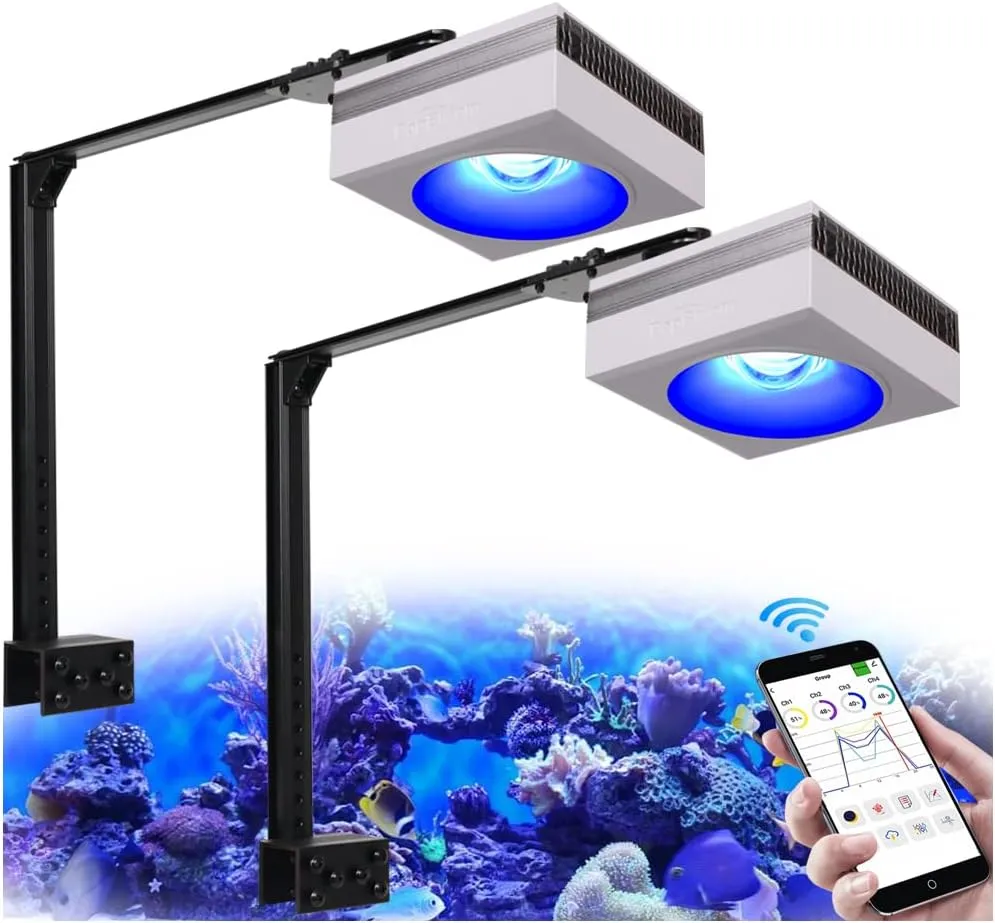 PopBloom RL90 Led Aquarium Light 200W, Smart APP Control Reef Light for Saltwater Coral Reef Growing Marine Aquarium Lamp for SPS/LPS Growth Fish Tank Light (2 lamp with arm kit)