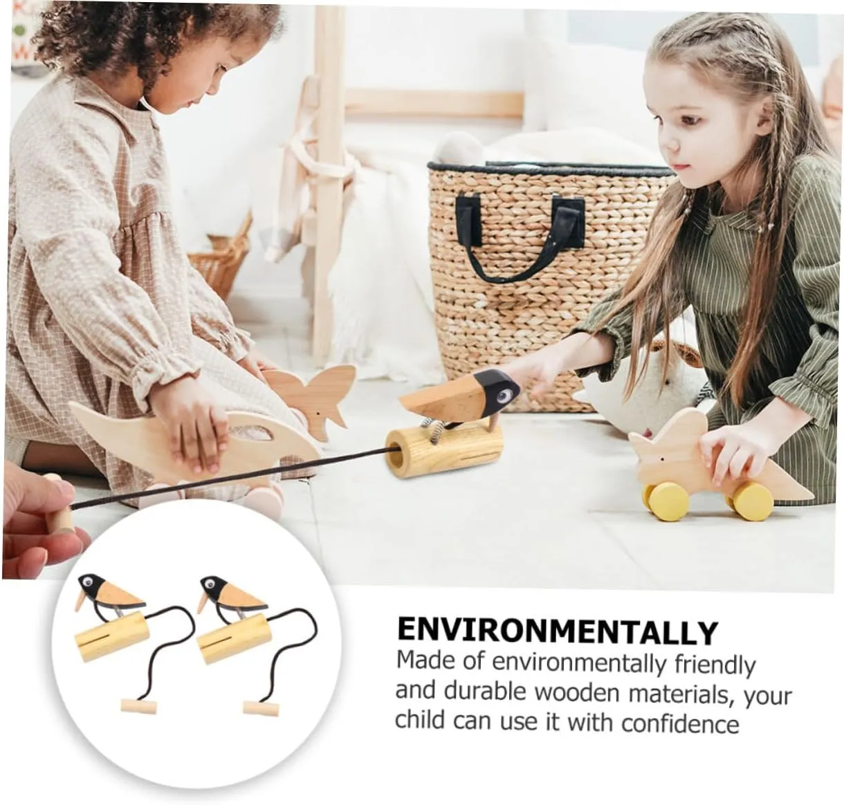 POPETPOP 2sets Safe Wooden Music Toys for Boys and Girls Woodpecker Shape Drum Baby Instrument 2pcs*2