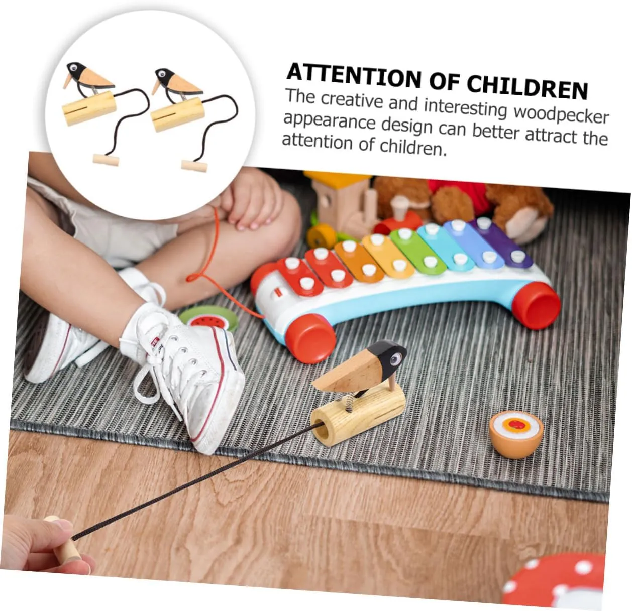 POPETPOP 2sets Safe Wooden Music Toys for Boys and Girls Woodpecker Shape Drum Baby Instrument 2pcs*2