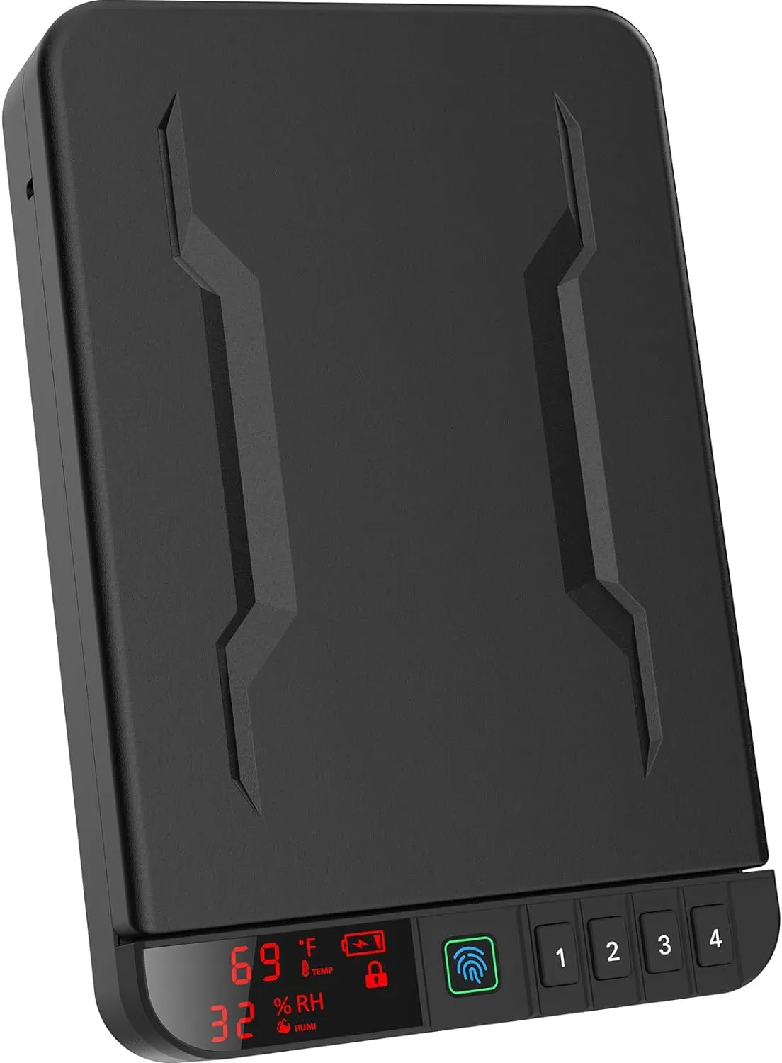 Portable Gun Pistol Safe with LCD Display of Temp,Humidity,Biometric Fingerprint,Keypad Lock,Key,Biometric Handgun Safe for Travel/Home/Car/Nightstand Beside (Black)