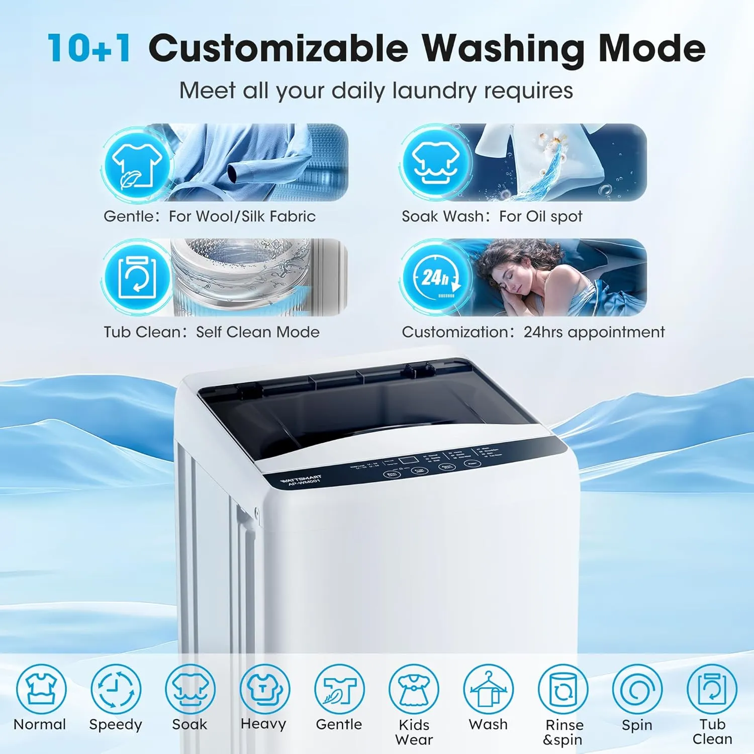 Portable Washing Machine -Compact Home Laundry Washer for Apartment,10 Wash Programs, 6 Water Level, Top Load, Full Automatic, Small Clothes Washer with Drain Pump for Bathroom, Dorms,RVs,White