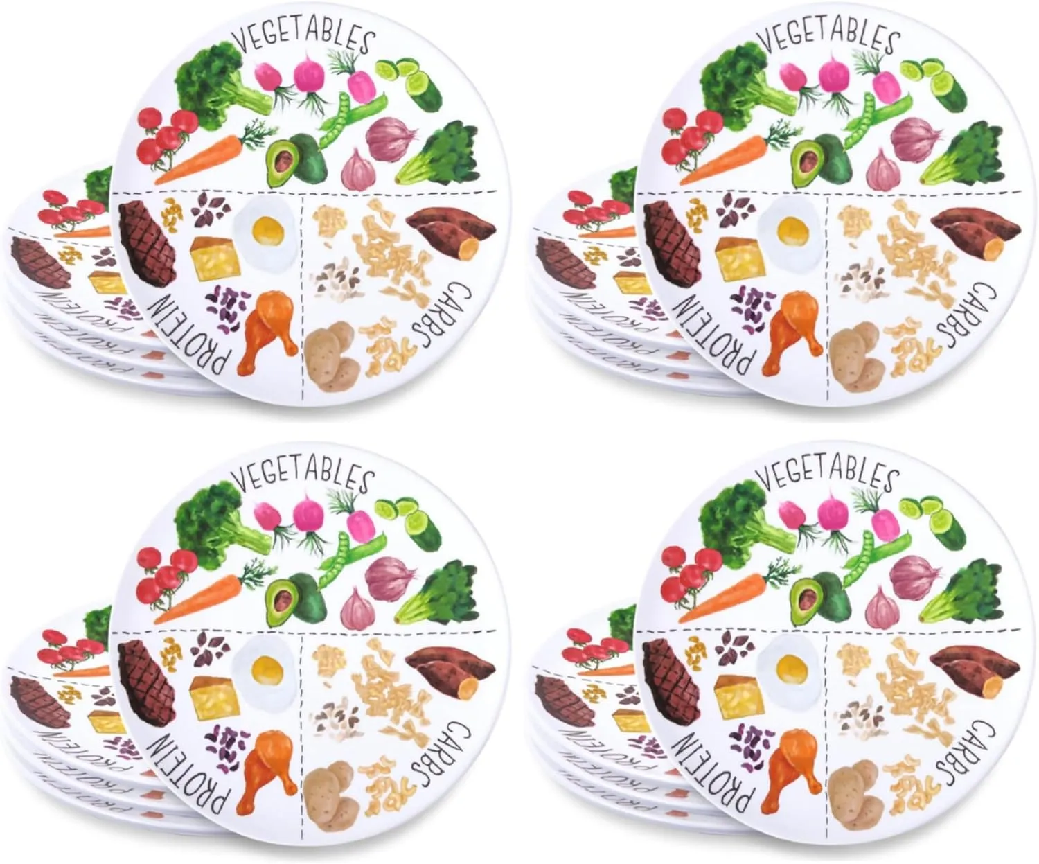 Portion Control Plate for Balanced Eating - Healthy Nutrition Plate for Adults and Teens - Melamine Dividers, Weight Loss, Diabetes Plate (12 Pack)