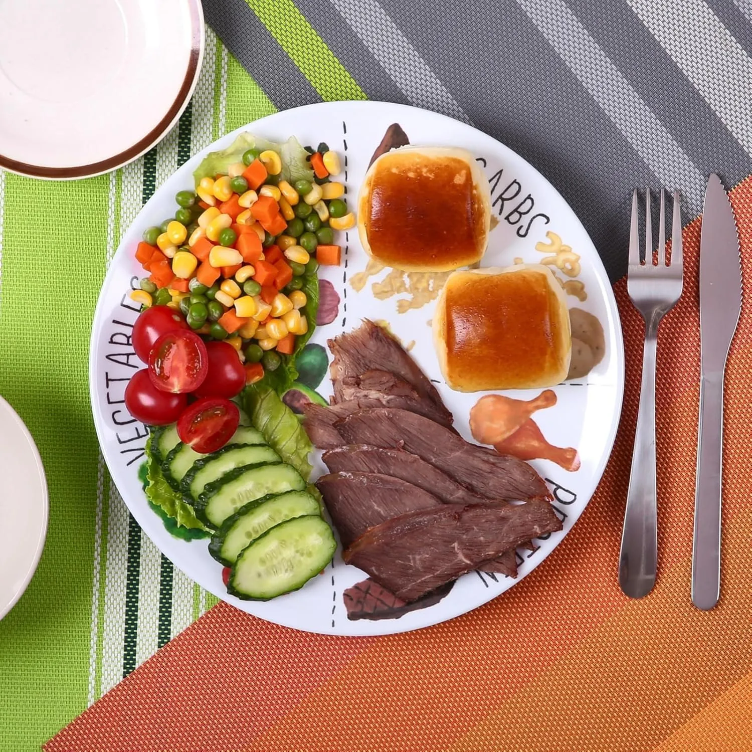 Portion Control Plate for Balanced Eating - Healthy Nutrition Plate for Adults and Teens - Melamine Dividers, Weight Loss, Diabetes Plate (12 Pack)