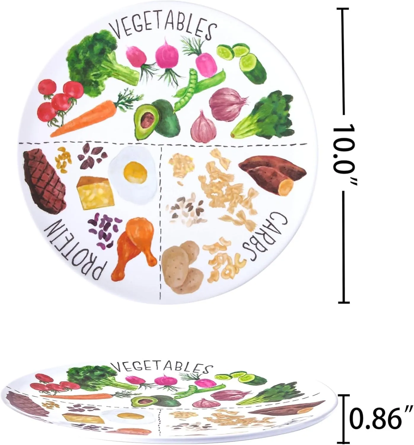 Portion Control Plate for Balanced Eating - Healthy Nutrition Plate for Adults and Teens - Melamine Dividers, Weight Loss, Diabetes Plate (12 Pack)