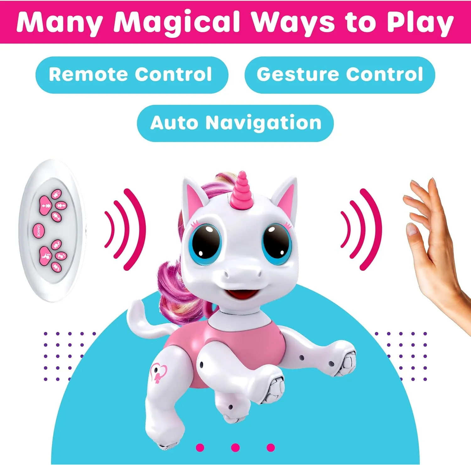 Power Your Fun Robo Pets Unicorn Toy 2pk Set - Unicorns Gifts for Girls and Kids (1) Unicorn Robot STEM Toy with Interactive Hand Gestures or Remote Control to Move and (1) Mini Automated Smart Robot