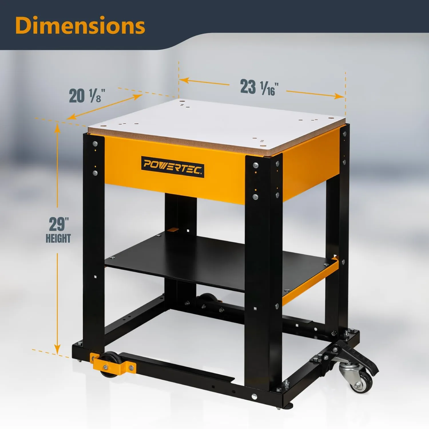 POWERTEC Tool Stand with Wheels, Casters & Melamine MDF Table Top, Power Tool Stand for Miter Saw, Drill Press, Belt Sander, Bench Grinder, Band Saw, Scroll Saw, Planer, Orange (UT1008)