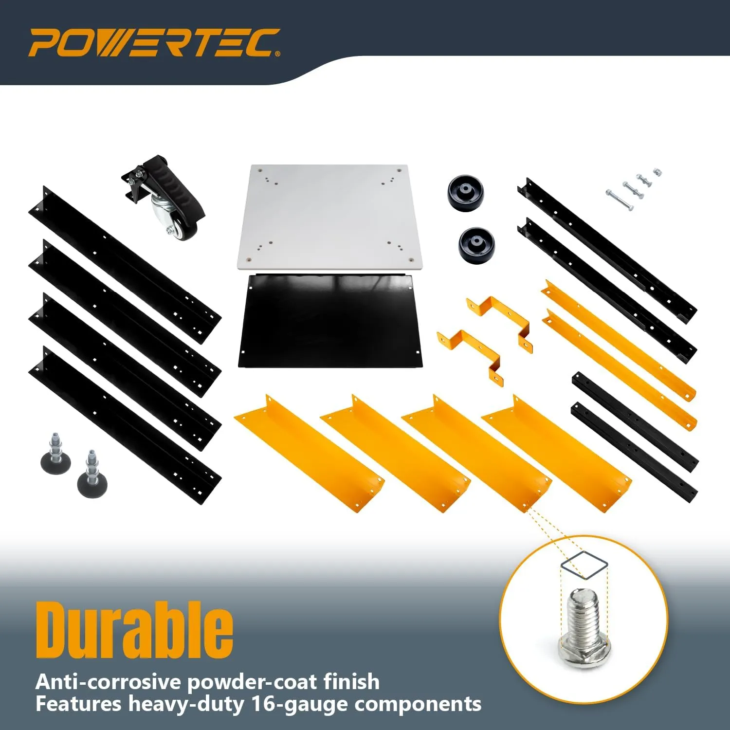 POWERTEC Tool Stand with Wheels, Casters & Melamine MDF Table Top, Power Tool Stand for Miter Saw, Drill Press, Belt Sander, Bench Grinder, Band Saw, Scroll Saw, Planer, Orange (UT1008)