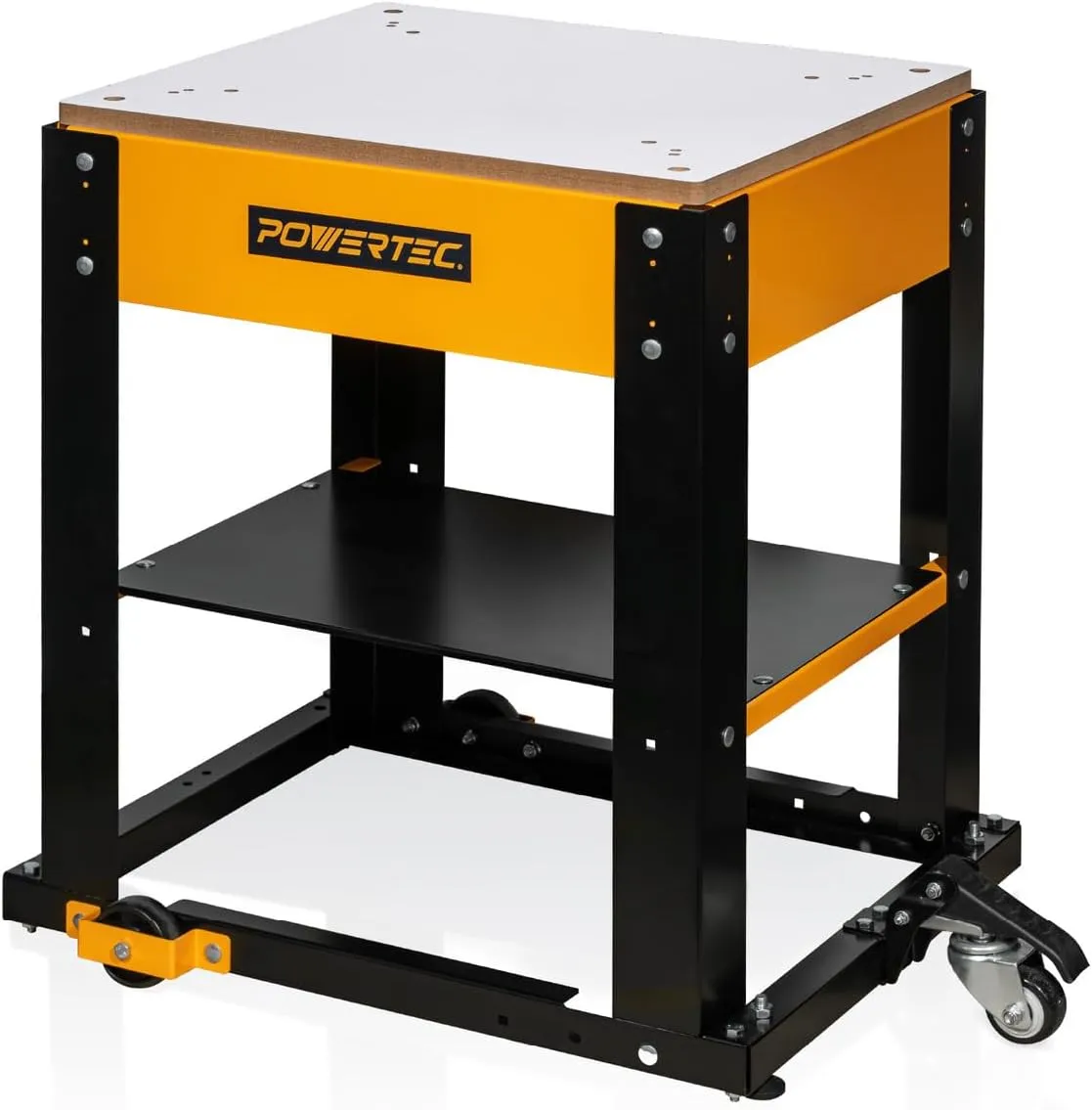 POWERTEC Tool Stand with Wheels, Casters & Melamine MDF Table Top, Power Tool Stand for Miter Saw, Drill Press, Belt Sander, Bench Grinder, Band Saw, Scroll Saw, Planer, Orange (UT1008)