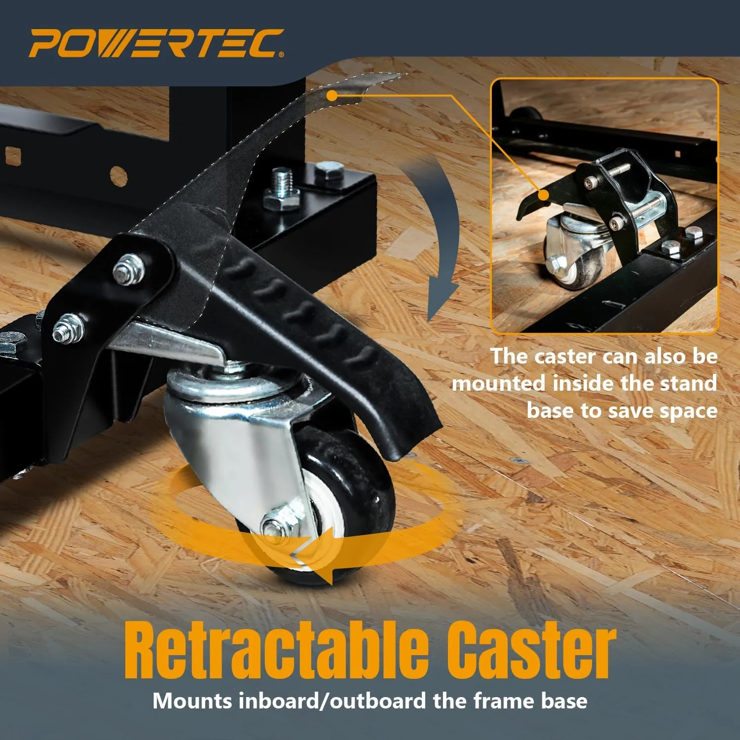 POWERTEC Tool Stand with Wheels, Casters & Melamine MDF Table Top, Power Tool Stand for Miter Saw, Drill Press, Belt Sander, Bench Grinder, Band Saw, Scroll Saw, Planer, Orange (UT1008)