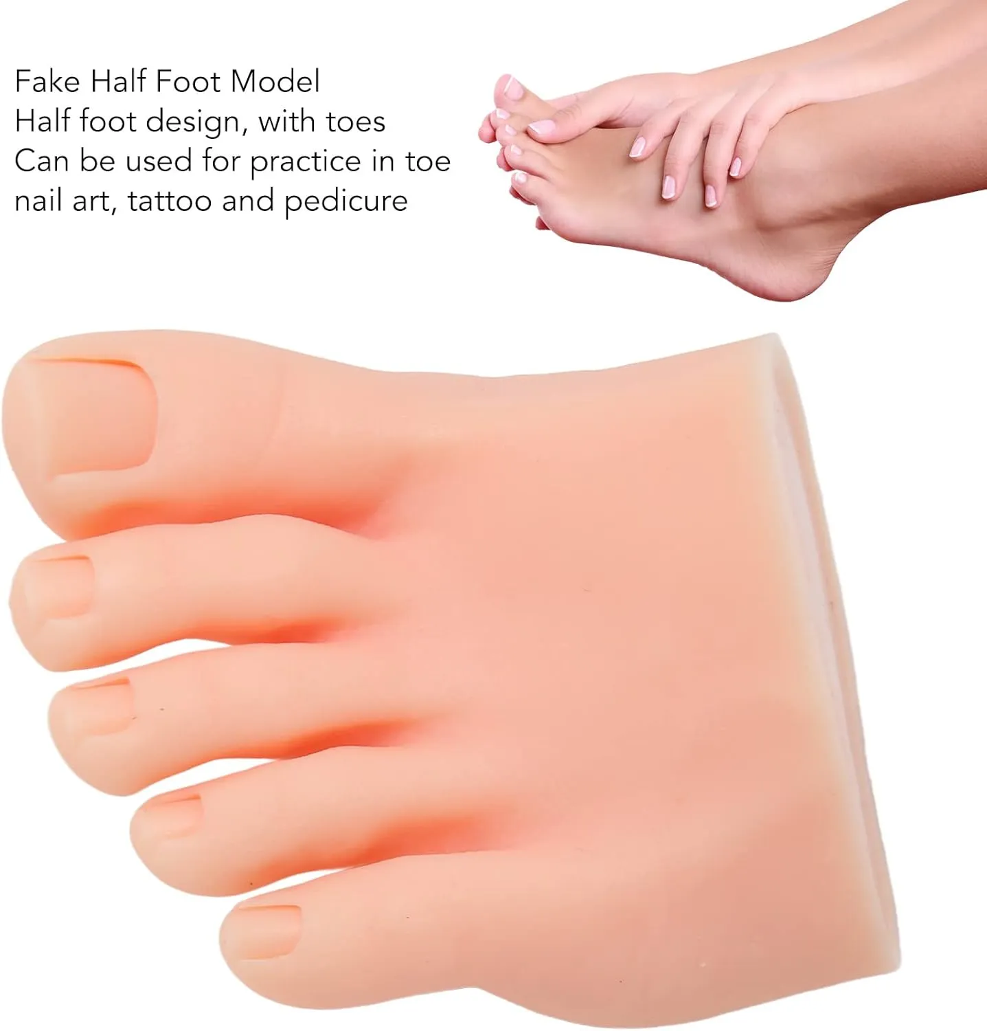 Practice Fake Foot Model, Half Foot Light Skin Color Soft Silicone Fake Foot Tool, Prosthetic Manicure Tool for Nails Tips Art Training Display, Practice Fake Training Foot (Right)