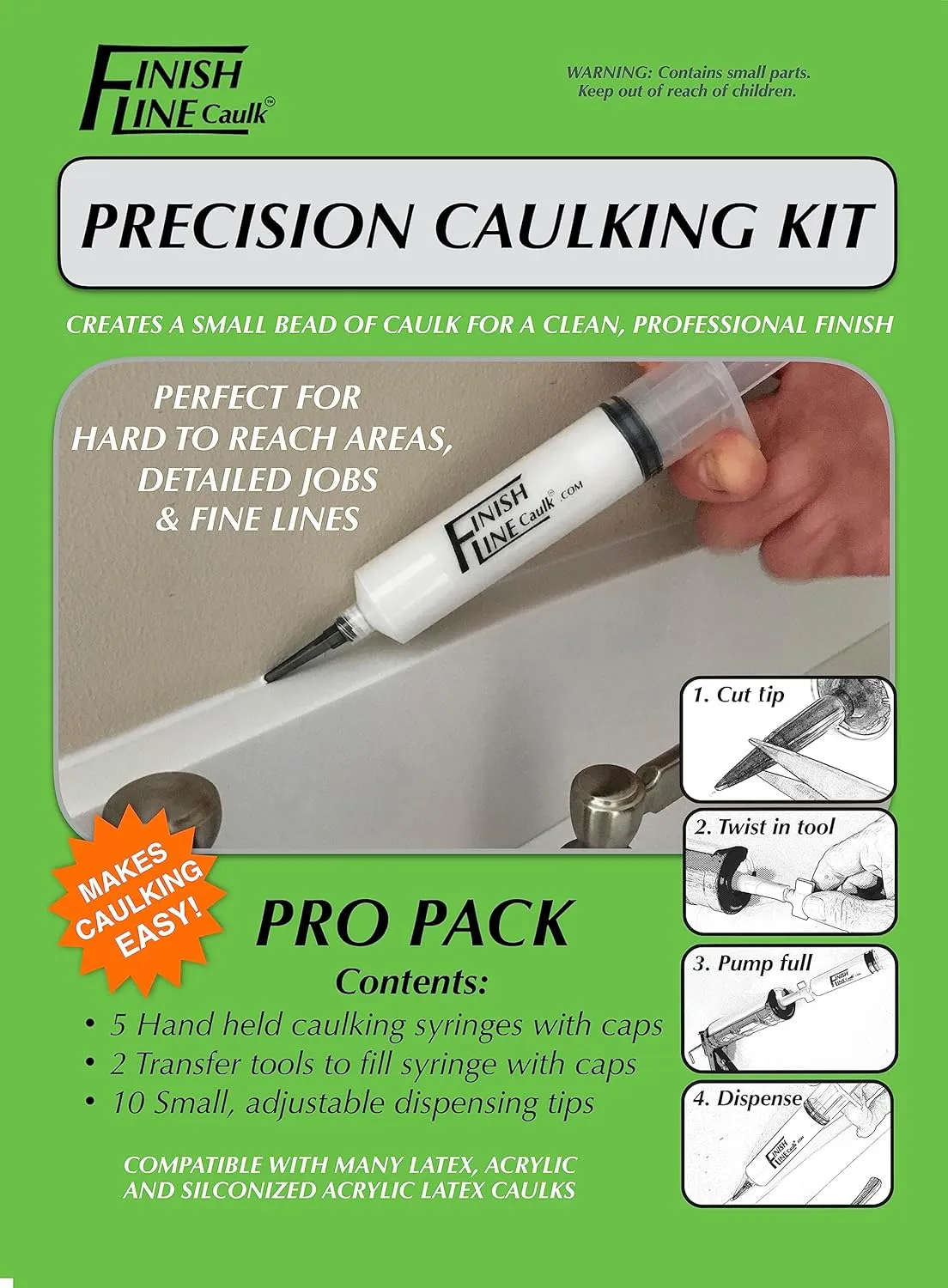 Precision Caulking Tool Kit; Syringe Style Applicator with Small Replaceable Tips and Filling System *Reduced Waste Poly Bag Packaging