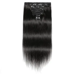 Premium 100% Human Hair Clip-In Extensions - Sleek Straight (8-Piece Set, 120g) (1B, 18 Inches)