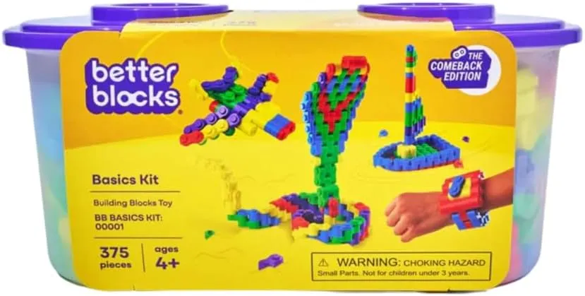 Premium Educational Building Blocks | 375 Piece Basics Kit | Creative STEM Toy for Ages 4  | Fits with Standard Blocks | Safe, Durable and Easy to Use | Move, Bend, Shape & Curve